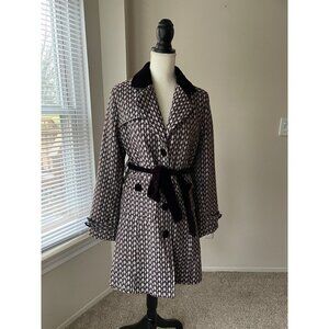 Kaity Wool Blend Houndstooth Belted Peacoat Velvet Collar & Buttons Size M Read